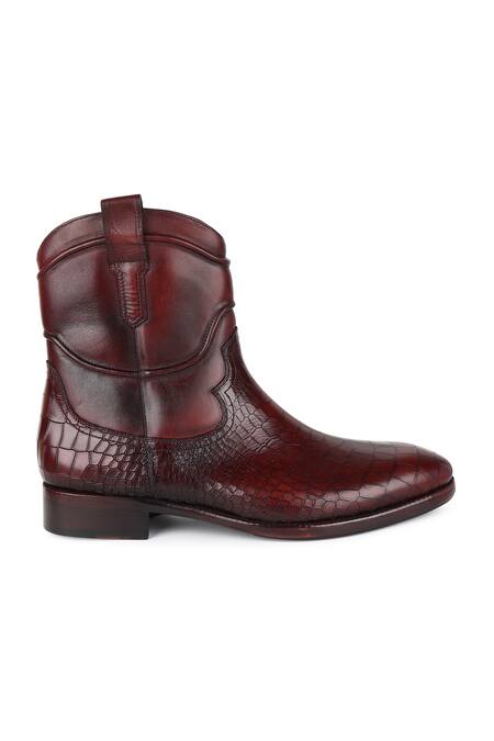 Buy_Fellmonger_Maroon Croco Leather Cowboy Boots _Online_at_Aza_Fashions