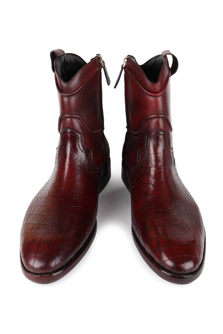 Shop_Fellmonger_Maroon Croco Leather Cowboy Boots _Online_at_Aza_Fashions
