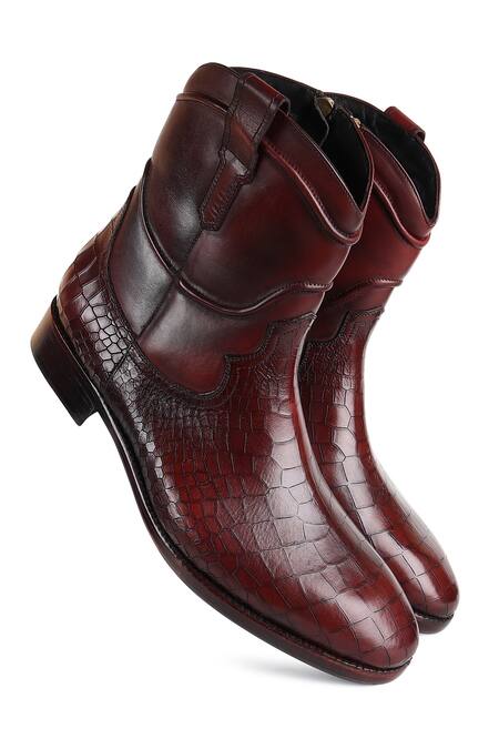 Buy_Fellmonger_Maroon Croco Leather Cowboy Boots 