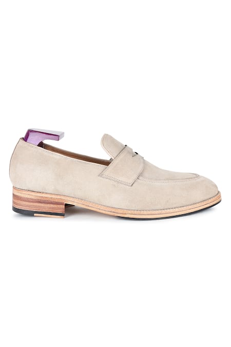 Fellmonger_Beige Plain Leather Pain Loafers _Online_at_Aza_Fashions