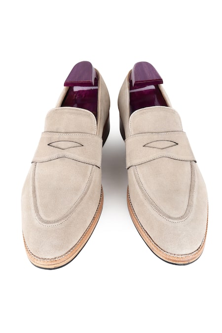 Buy_Fellmonger_Beige Plain Leather Pain Loafers _Online_at_Aza_Fashions