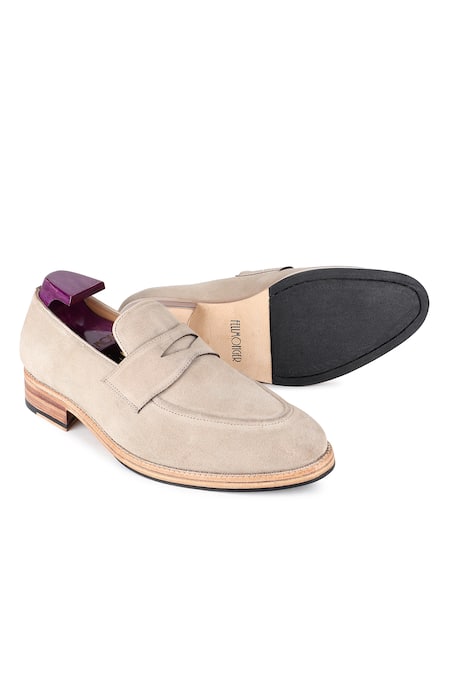Shop_Fellmonger_Beige Plain Leather Pain Loafers _Online_at_Aza_Fashions