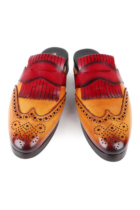 Fellmonger_Brown Textured Leather Mules _Online_at_Aza_Fashions