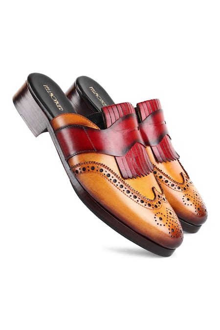 Buy_Fellmonger_Brown Textured Leather Mules _Online_at_Aza_Fashions