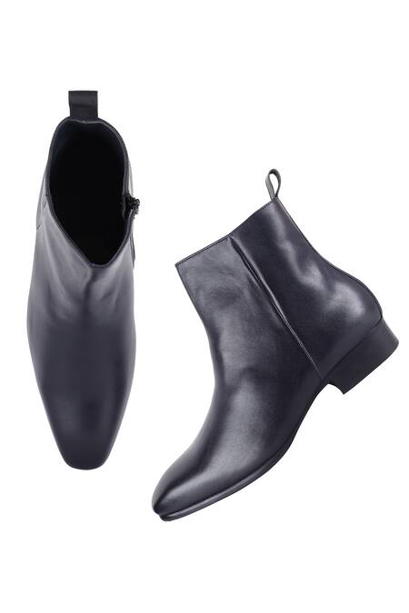 Shop Fellmonger Blue Plain Navy Leather Boots at Aza Fashions Shop_Fellmonger_Blue Plain Navy Leather Boots _at_Aza_Fashions
