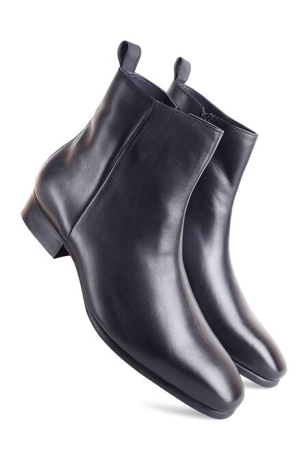 Fellmonger_Blue Plain Navy Leather Boots _Online_at_Aza_Fashions