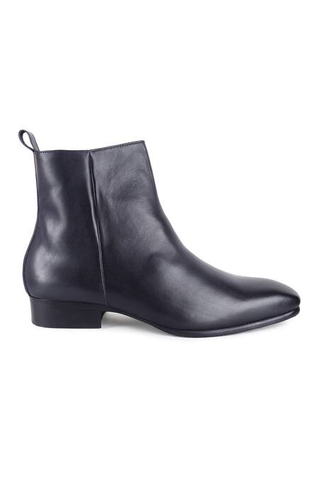 Buy_Fellmonger_Blue Plain Navy Leather Boots _Online_at_Aza_Fashions