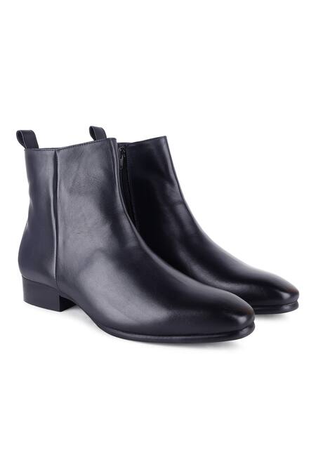 Shop_Fellmonger_Blue Plain Navy Leather Boots _Online_at_Aza_Fashions