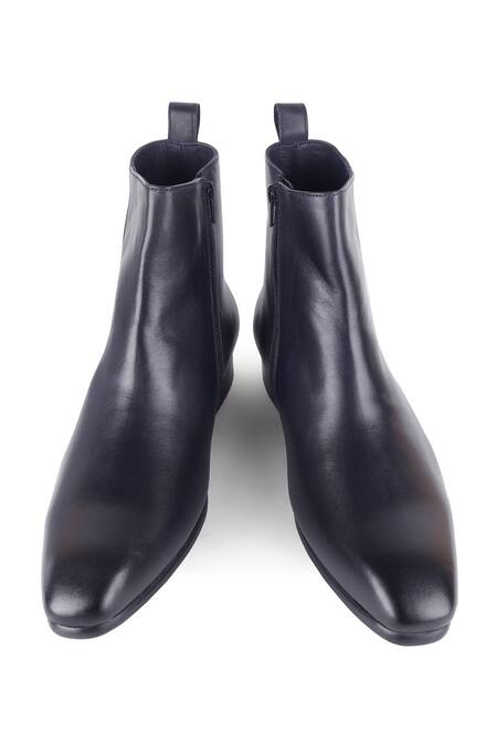 Fellmonger_Blue Plain Navy Leather Boots _at_Aza_Fashions
