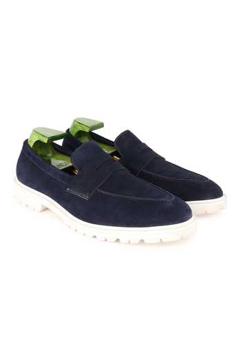 Shop Fellmonger Blue Plain Leather Penny Loafers at Aza Fashions Shop_Fellmonger_Blue Plain Leather Penny Loafers _at_Aza_Fashions