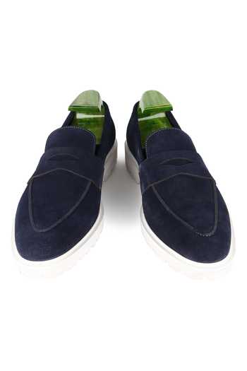 Buy Fellmonger Blue Plain Leather Penny Loafers Online at Aza Fashions Buy_Fellmonger_Blue Plain Leather Penny Loafers _Online_at_Aza_Fashions