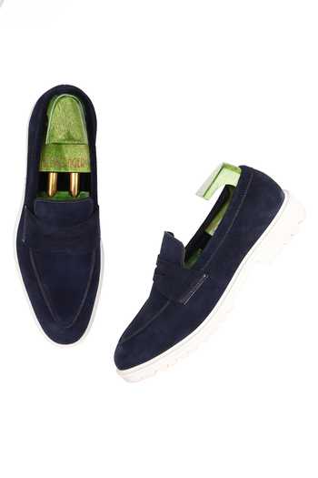 Shop Fellmonger Blue Plain Leather Penny Loafers Online at Aza Fashions Shop_Fellmonger_Blue Plain Leather Penny Loafers _Online_at_Aza_Fashions