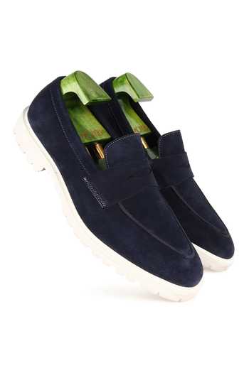 Fellmonger Blue Plain Leather Penny Loafers at Aza Fashions Fellmonger_Blue Plain Leather Penny Loafers _at_Aza_Fashions