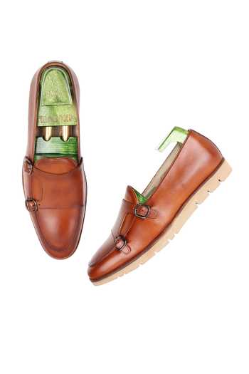 Buy Fellmonger Brown Plain Leather Double Strap Loafers Online at Aza Fashions Buy_Fellmonger_Brown Plain Leather Double Strap Loafers _Online_at_Aza_Fashions