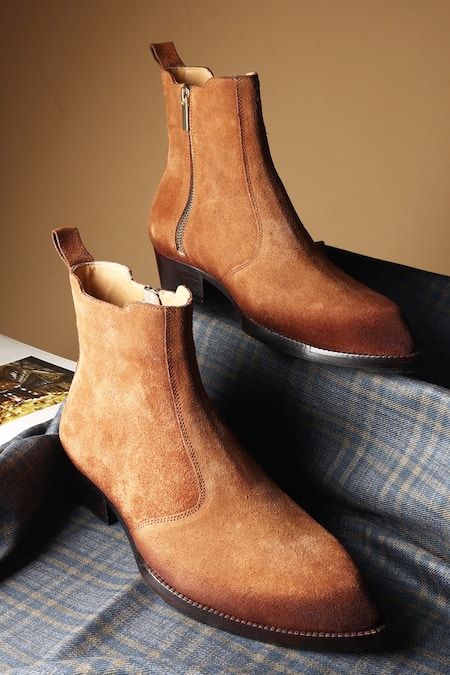 FELLMONGER Brown Plain Leather Pointed Toe Boots