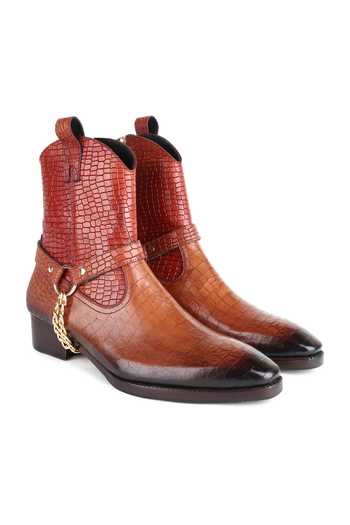 Buy_Fellmonger_Brown Croco Leather Glossed Cowboy Boots 