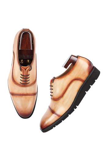 Fellmonger_Brown Mirror Glossed Leather Handpainted Oxford Shoes _Online_at_Aza_Fashions