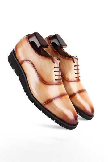 Buy_Fellmonger_Brown Mirror Glossed Leather Handpainted Oxford Shoes _Online_at_Aza_Fashions