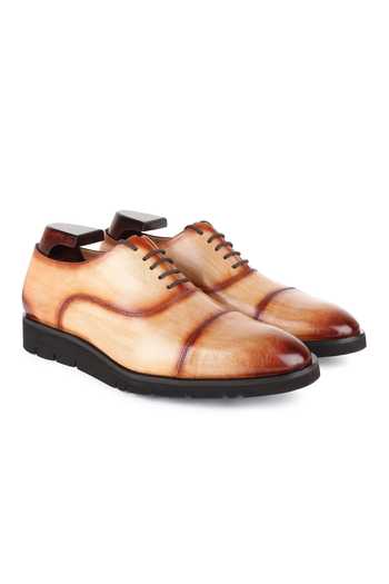 Fellmonger_Brown Mirror Glossed Leather Handpainted Oxford Shoes _at_Aza_Fashions