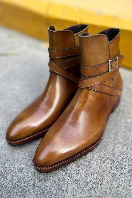 Buy_Fellmonger_Yellow Solid Jodhpur Boots _Online_at_Aza_Fashions