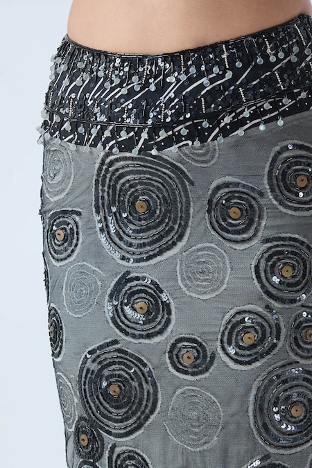 Arpan Vohra Black Tulle Printed Spiral Circular Embroidered Pencil Skirt Online at Aza Fashions Arpan Vohra_Black Tulle Printed Spiral Circular Embroidered Pencil Skirt _Online_at_Aza_Fashions