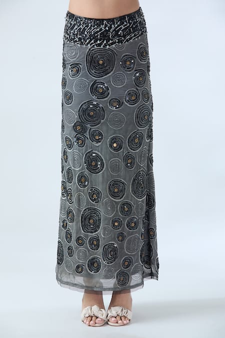 Buy Arpan Vohra Black Tulle Printed Spiral Circular Embroidered Pencil Skirt Online at Aza Fashions Buy_Arpan Vohra_Black Tulle Printed Spiral Circular Embroidered Pencil Skirt _Online_at_Aza_Fashions