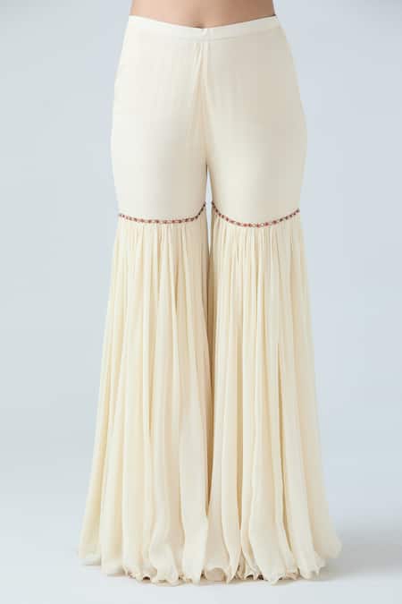 Buy_Arpan Vohra_Pink Georgette Embroidery, Beads Halter Neck Peplum Kurta Sharara Set _Online_at_Aza_Fashions