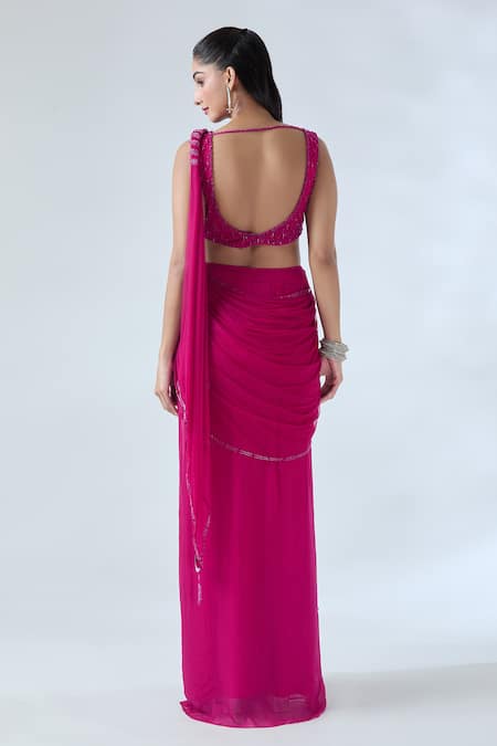 Arpan Vohra Glass Beads Embroidered Pre-Draped Saree With Blouse 