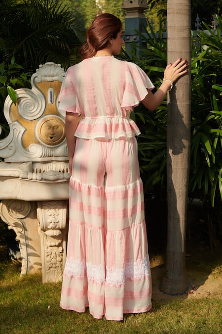 Cin Cin Jacquard Peplum Top With Wide Pant 