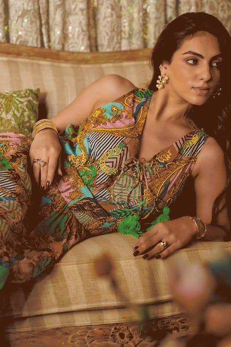 Shop_Cin Cin_Multi Color Cotton V-neck Abstract Ornamental Print Maxi Dress