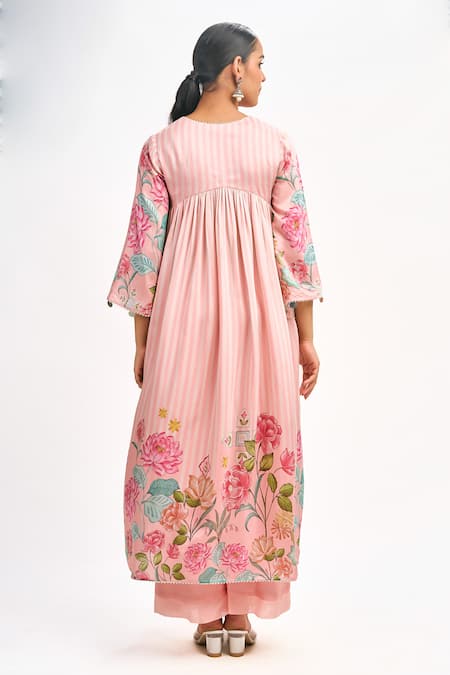 Tanu Malhotra Floral Stripe Print Kurta Flared Pant Set 