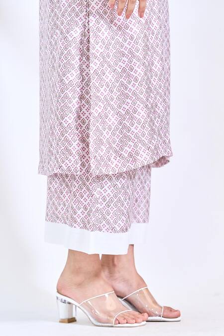 Tanu Malhotra White Cotton, Silk Embroidery Open , Round Lotus Print Jacket Kurta Set Online at Aza Fashions Tanu Malhotra_White Cotton, Silk Embroidery Open , Round Lotus Print Jacket Kurta Set_Online_at_Aza_Fashions