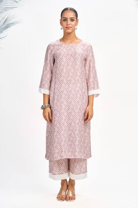 Buy Tanu Malhotra White Cotton, Silk Embroidery Open , Round Lotus Print Jacket Kurta Set Buy_Tanu Malhotra_White Cotton, Silk Embroidery Open , Round Lotus Print Jacket Kurta Set