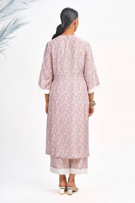 Shop Tanu Malhotra White Cotton, Silk Embroidery Open , Round Lotus Print Jacket Kurta Set Shop_Tanu Malhotra_White Cotton, Silk Embroidery Open , Round Lotus Print Jacket Kurta Set