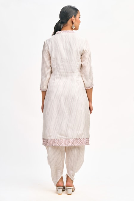 Shop_Tanu Malhotra_White Cotton, Silk, Organza Gota Patti, Embroidery Polka Dot Print Kurta Set _at_Aza_Fashions