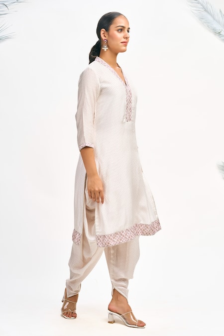 Shop_Tanu Malhotra_White Cotton, Silk, Organza Gota Patti, Embroidery Polka Dot Print Kurta Set _Online_at_Aza_Fashions