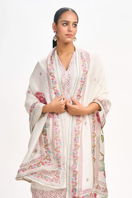 Tanu Malhotra_White Cotton, Silk, Organza Gota Patti, Embroidery Polka Dot Print Kurta Set _at_Aza_Fashions