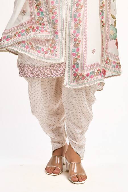Buy_Tanu Malhotra_White Cotton, Silk, Organza Gota Patti, Embroidery Polka Dot Print Kurta Set 