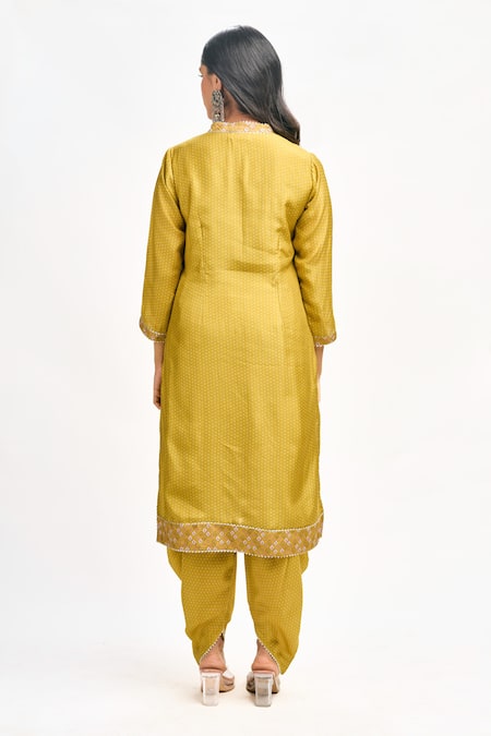 Shop Tanu Malhotra Yellow Cotton, Silk, Organza Embroidery, Polka Dot Print Kurta Dhoti Pant Set at Aza Fashions Shop_Tanu Malhotra_Yellow Cotton, Silk, Organza Embroidery, Polka Dot Print Kurta Dhoti Pant Set _at_Aza_Fashions