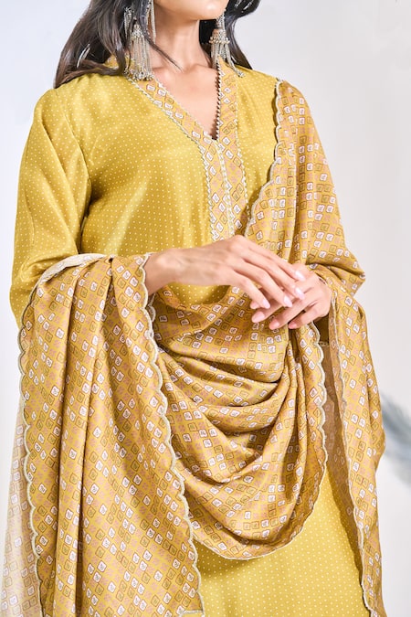 Tanu Malhotra Yellow Cotton, Silk, Organza Embroidery, Polka Dot Print Kurta Dhoti Pant Set Online at Aza Fashions Tanu Malhotra_Yellow Cotton, Silk, Organza Embroidery, Polka Dot Print Kurta Dhoti Pant Set _Online_at_Aza_Fashions