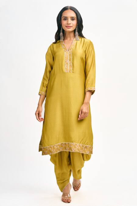Buy Tanu Malhotra Yellow Cotton, Silk, Organza Embroidery, Polka Dot Print Kurta Dhoti Pant Set Online at Aza Fashions Buy_Tanu Malhotra_Yellow Cotton, Silk, Organza Embroidery, Polka Dot Print Kurta Dhoti Pant Set _Online_at_Aza_Fashions