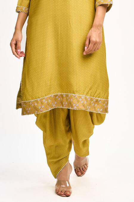 Shop Tanu Malhotra Yellow Cotton, Silk, Organza Embroidery, Polka Dot Print Kurta Dhoti Pant Set Online at Aza Fashions Shop_Tanu Malhotra_Yellow Cotton, Silk, Organza Embroidery, Polka Dot Print Kurta Dhoti Pant Set _Online_at_Aza_Fashions