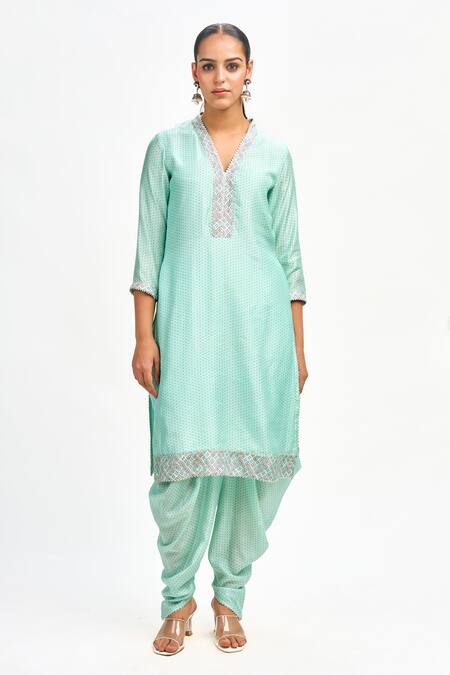 Buy Tanu Malhotra Blue Cotton, Silk, Organza Gota Patti, Embroidery Printed Kurta Dhoti Pant Set Online at Aza Fashions Buy_Tanu Malhotra_Blue Cotton, Silk, Organza Gota Patti, Embroidery Printed Kurta Dhoti Pant Set _Online_at_Aza_Fashions