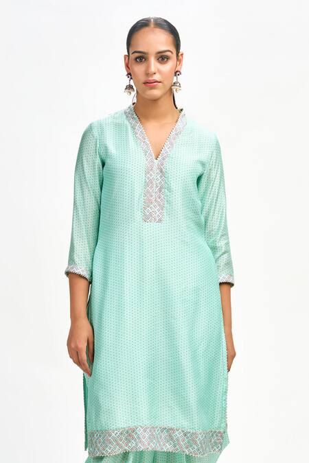 Shop Tanu Malhotra Blue Cotton, Silk, Organza Gota Patti, Embroidery Printed Kurta Dhoti Pant Set Online at Aza Fashions Shop_Tanu Malhotra_Blue Cotton, Silk, Organza Gota Patti, Embroidery Printed Kurta Dhoti Pant Set _Online_at_Aza_Fashions