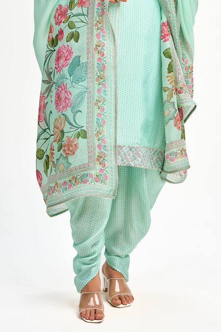 Shop Tanu Malhotra Blue Cotton, Silk, Organza Gota Patti, Embroidery Printed Kurta Dhoti Pant Set Shop_Tanu Malhotra_Blue Cotton, Silk, Organza Gota Patti, Embroidery Printed Kurta Dhoti Pant Set