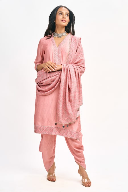 Tanu Malhotra Cotton Silk Printed Kurta Dhoti Pant Set 