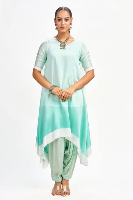 Buy Tanu Malhotra Blue Cotton, Silk, Organza Embroidery Round Neck Neckline Kurta Set Online at Aza Fashions Buy_Tanu Malhotra_Blue Cotton, Silk, Organza Embroidery Round Neck Neckline Kurta Set _Online_at_Aza_Fashions