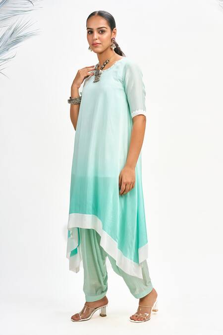 Tanu Malhotra Blue Cotton, Silk, Organza Embroidery Round Neck Neckline Kurta Set at Aza Fashions Tanu Malhotra_Blue Cotton, Silk, Organza Embroidery Round Neck Neckline Kurta Set _at_Aza_Fashions