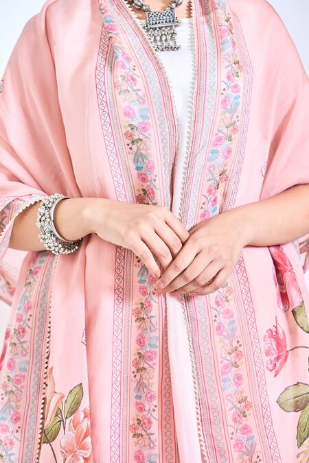 Tanu Malhotra Peach Cotton, Silk, Organza Round Neck Ombre Kurta Set With Printed Dupatta Online at Aza Fashions Tanu Malhotra_Peach Cotton, Silk, Organza Round Neck Ombre Kurta Set With Printed Dupatta _Online_at_Aza_Fashions