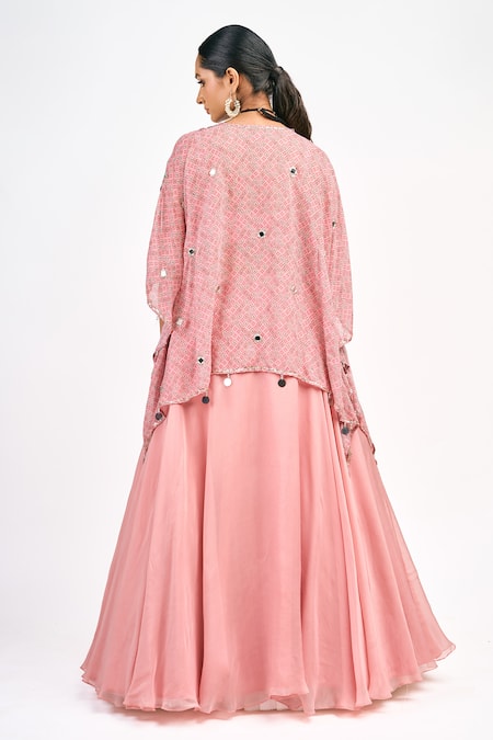 Tanu Malhotra Floral Butta Print Cape Skirt Set 